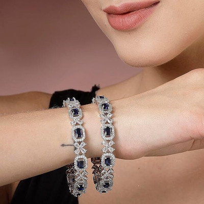 KALKA TRADERS Brass Diamond Silver Bangle Set(Pack of 2)