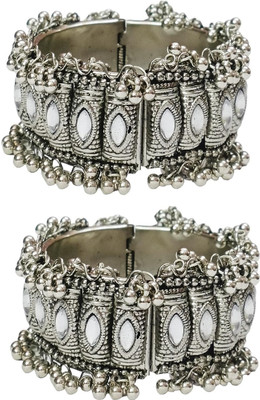 Kaima Oxidised Silver Beads Silver Coated Bangle Set(Pack of 2)
