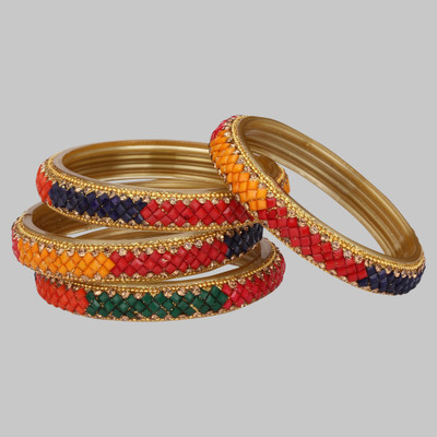AFAST Glass Crystal Enamel Bangle Set(Pack of 4)