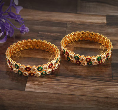 RUSHIKHACOLLECTIONS Brass, Alloy Cubic Zirconia Gold-plated Bangle Set(Pack of 4)