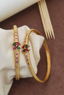 Shree Yogi Bangles Brass Diamond Gold-plated Bangle Set(Pack of 2)