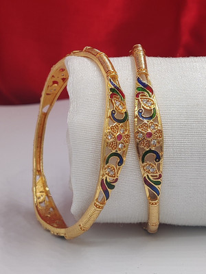 DH JEWELLS Brass Cubic Zirconia, Diamond Gold-plated Bangle Set(Pack of 2)