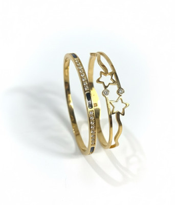 trandez Metal, Stainless Steel Diamond Gold-plated Kada(Pack of 2)