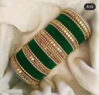 XOZTI Metal, Fabric Pearl Bangle Set(Pack of 10)