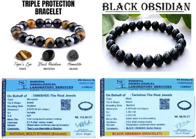 PROVOGUE Hematite, Tiger's Eye, Black Obsidian Crystal Bracelet(Pack of 2)