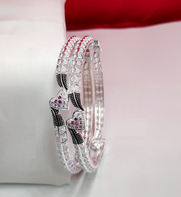 AK Brass, Metal Cubic Zirconia, Diamond Silver Coated Bangle(Pack of 2)