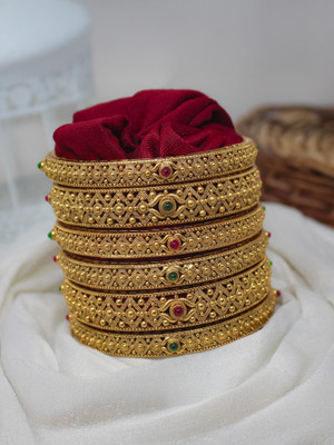 Nagneshi Art Alloy Ruby Gold-plated Bangle Set(Pack of 6)