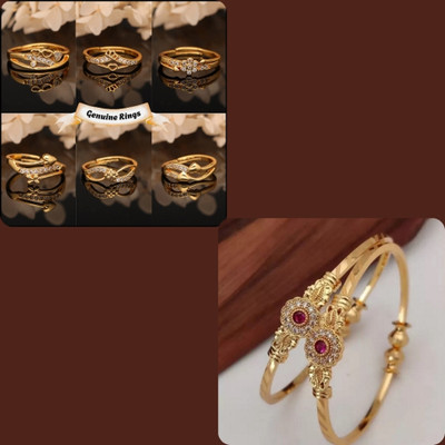 brado jewellery Brass Diamond Gold-plated Ring Bangle(Pack of 6)