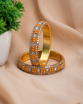 ShiyaShree Brass Pearl, Cubic Zirconia, Diamond, Crystal Gold-plated Bangle Set(Pack of 2)