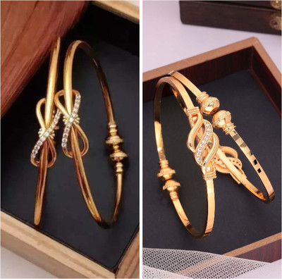 Divastri Brass Diamond Gold-plated Bangle(Pack of 2)