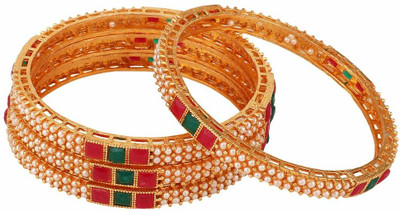 Mode Mania Brass Cubic Zirconia Gold-plated Bangle Set(Pack of 4)
