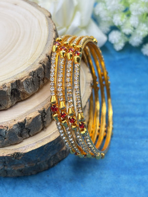 Kawai Brass Diamond Gold-plated Bangle Set(Pack of 4)