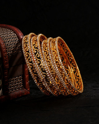 kewai Metal Cubic Zirconia Gold-plated Bangle Set