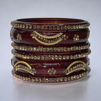 priya kangan Glass Zircon Bangle Set(Pack of 6)