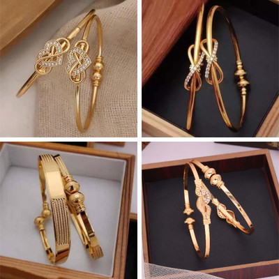 VEDDAA Brass Diamond Gold-plated Bangle Set(Pack of 4)