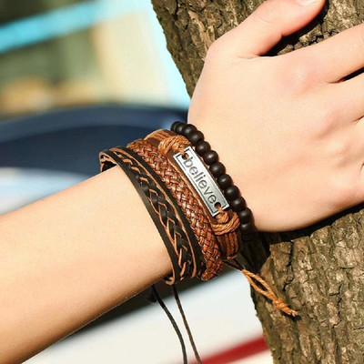 University Trendz Leather Bracelet Set(Pack of 4)