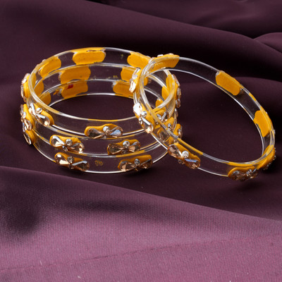 ZULKA Glass Beads, Crystal, Zircon Bangle Set(Pack of 4)
