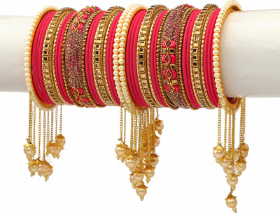 Amika Metal Beads, Zircon Gold-plated Bangle Set(Pack of 42)