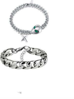 Faizam Collection Stainless Steel Platinum Bracelet(Pack of 2)