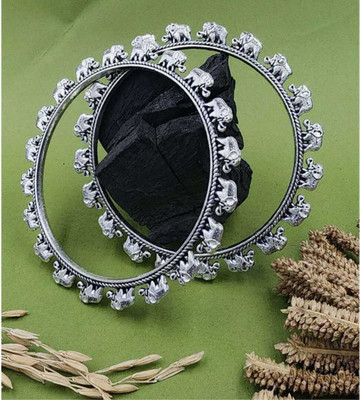 MARWARI TRADERS Brass, Oxidised Silver Silver Coated Bangle Set(Pack of 2)