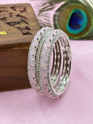 AMRITIYA Brass Zircon Silver Bangle Set(Pack of 2)