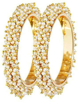 Lcjewels Alloy Pearl Gold-plated Bangle Set(Pack of 2)