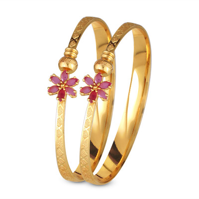 VIGHNAHARTA Brass Cubic Zirconia Gold-plated Bangle(Pack of 2)