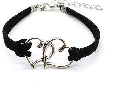 University Trendz Leather Silver Coated Bracelet Set(Pack of 2)