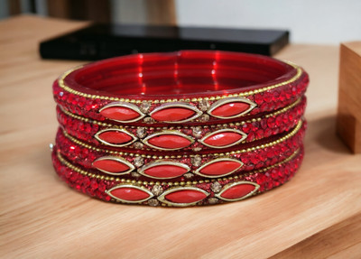 K-mark Glass Crystal, Zircon Bangle Set(Pack of 4)