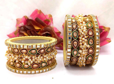 Rajwadi Metal, Plastic, Alloy Pearl Bangle Set(Pack of 10)