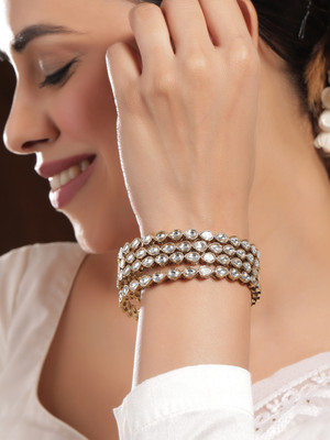 RUBANS Brass Cubic Zirconia Gold-plated Bangle Set(Pack of 4)