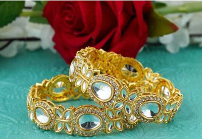 whatowear Metal Zircon Gold-plated Kada(Pack of 2)