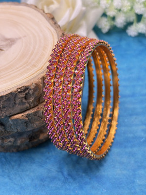 kewai Brass Diamond Gold-plated Bangle Set(Pack of 4)