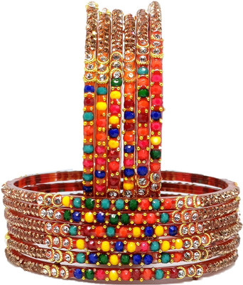 T4 JEWELS Glass Cubic Zirconia Bangle Set(Pack of 10)