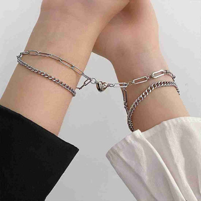 P R Production Stainless Steel Sterling Silver Bracelet Set(Pack of 2)