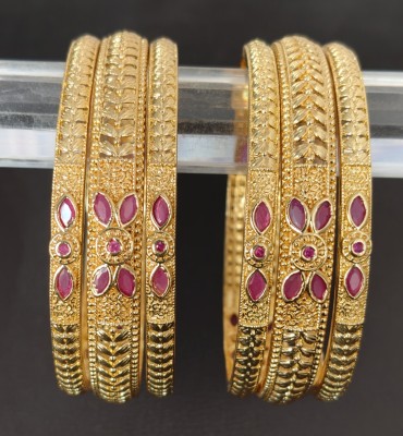 Shree Yogi Bangles Brass Ruby Gold-plated Bangle Set(Pack of 6)