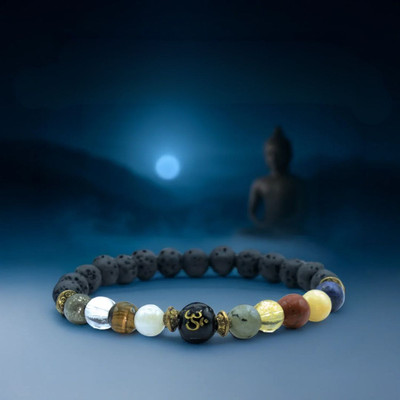 Vedic Hind Green Aventurine, Tiger's Eye, Lava Beads, Lapis Lazuli, Moonstone, Quartz Bracelet