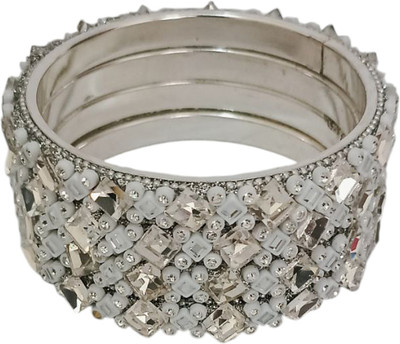 Ashnit Alloy Pearl Silver Coated Bangle(Pack of 4)