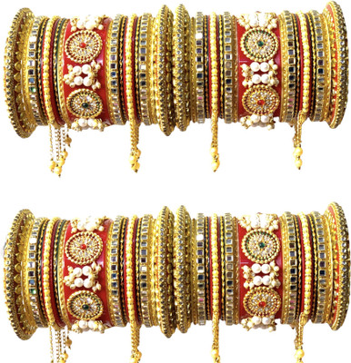Alzawiah Brass Cubic Zirconia Gold-plated Bangle Set(Pack of 38)