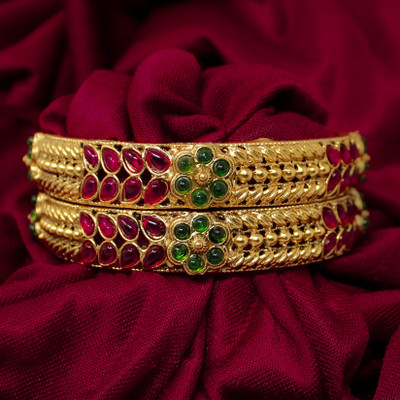 Nagneshi Art Alloy Ruby Gold-plated Bangle Set(Pack of 2)