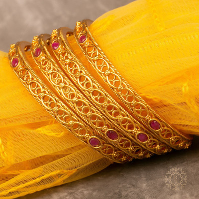 Raddhi Jewels Brass Gold-plated Bangle Set(Pack of 4)