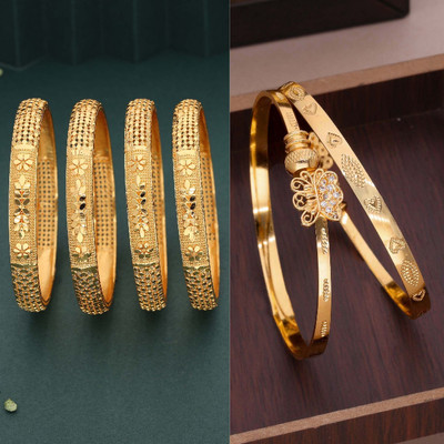 brado jewellery Brass Diamond Gold-plated Bangle Set(Pack of 6)