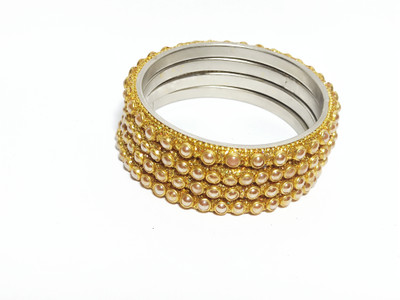 Priya International Brass Pearl Silver Coated Bangle Set(Pack of 4)