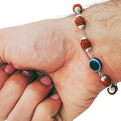 DYAMOR JEWELLERY Rudraksha, Evil Eye Silver Charm Bracelet