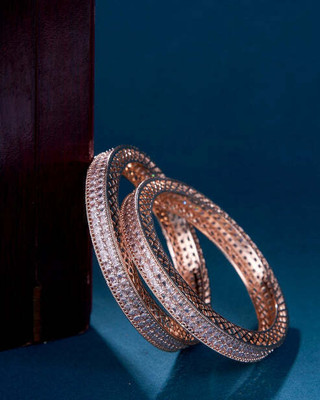 Opal Touch Brass Cubic Zirconia Gold-plated Bangle Set(Pack of 2)