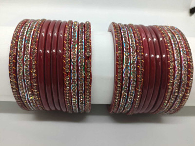 LUCKY SUHAG CHURA Stone, Lac Gold-plated Bangle Set(Pack of 24)