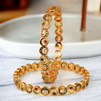 Lucky Jewellery Brass Gold-plated Bangle Set(Pack of 2)