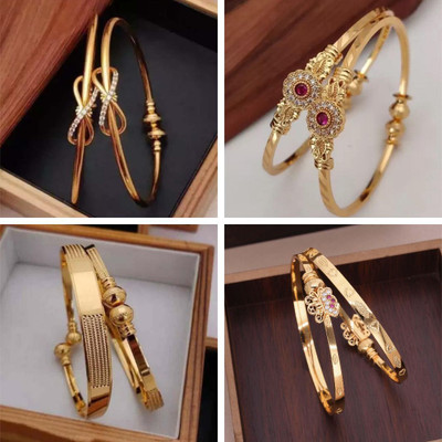Sangria Brass Diamond Gold-plated Bangle Set(Pack of 4)