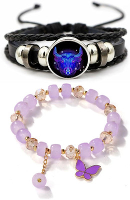 PIXFLIX Crystal, Leather Charm Bracelet(Pack of 2)