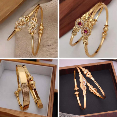 Divastri Brass Diamond Gold-plated Bangle Set(Pack of 4)